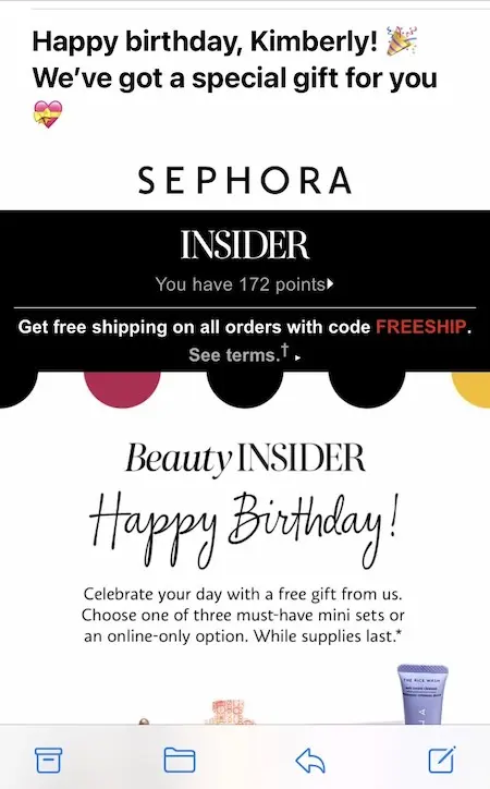 Personalized letter from Sephora