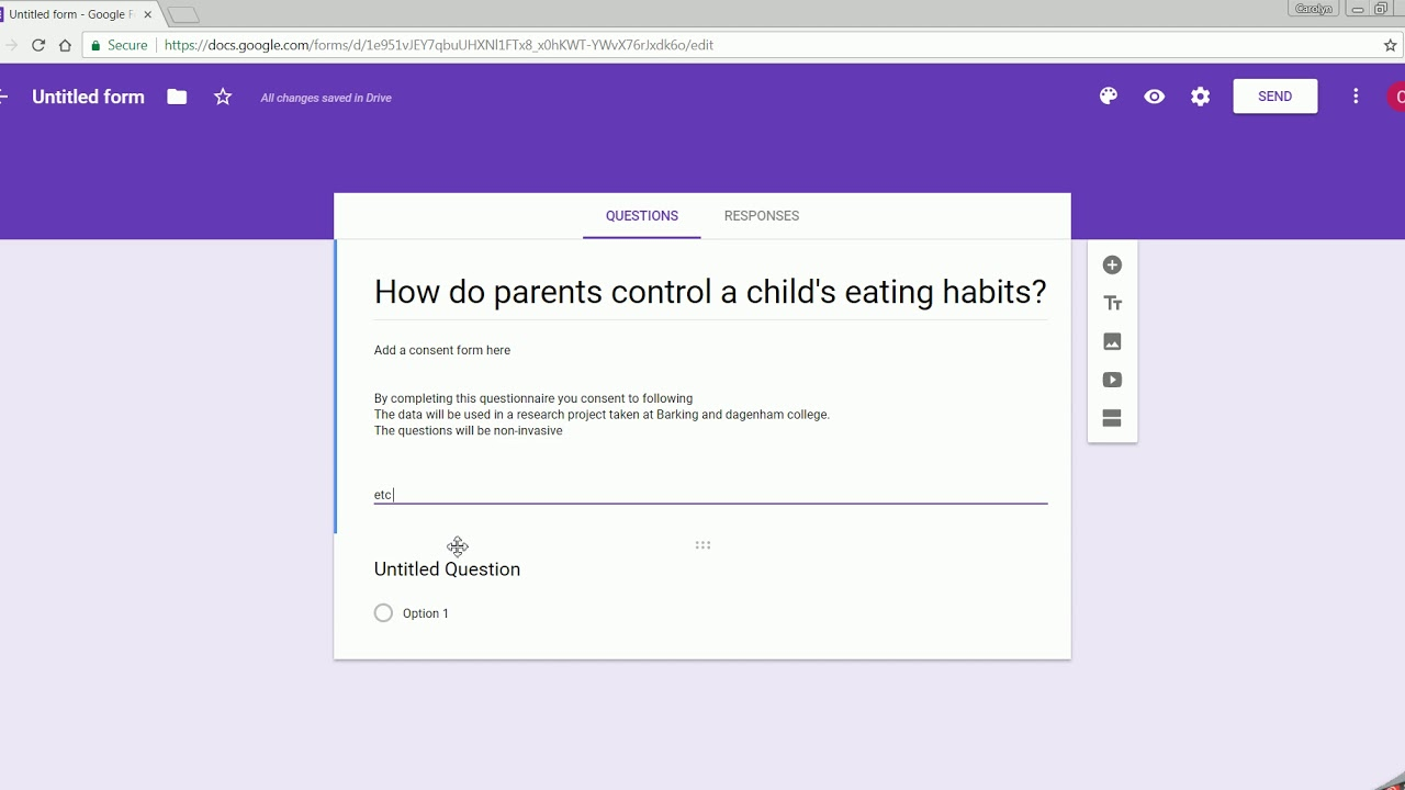 Creating a survey in Google Forms